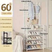 1pc Entry Coat Rack, 23.62" Wide Entryway Shoe Rack, Free Standing Clothes Hanger With 4/5 Tier Storage Shelves And 8 Double Hooks, Organizer For Living Room, Bathroom, Hallway (Self-Assembly Required)