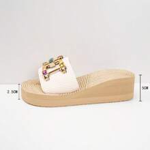 Women's Low Heel Wedge Sandals, WhiteStrap Slide Sandals With Open Toe, VersatileFor Outdoor, Beach, Travel And Casual WearAny Season