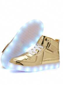 Bepoaa Kids LED Light Up Shoes USB Charging Flashing Light Up High-Top Sneakers For Boys And Girls (Toddler/Little Kid/Big Kid) - Gold - View 3