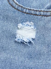 时尚男童破洞可调节腰部猫须水洗牛仔短裤 - 淺色水洗藍 - 查看 8