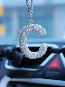 1pc Car Interior Pendant Rhinestone A-Z Letter Car Rear View Mirror Pendant Rear View Mirror Pendant Interior Decoration