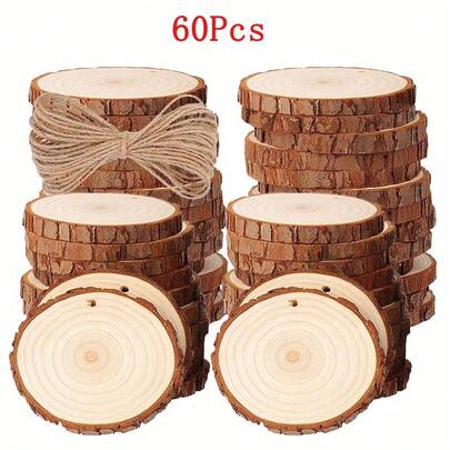 60Pcs Natural Wood Slices, 5-6cm Log Slices With Holes, Unfinished Wooden Discs, Wooden Circles For DIY Arts Crafts Christmas Wedding Decorations