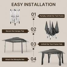 13x13 Pop Up Gazebo Tent With Mosquito Netting, Outoor Canopy Tent With 4 Sandbags, 8 Stakes, 4 Ropes, Roller Bag, Pop Up Canopy Tent For Lawn Backyard Garden Deck,Outdoor Furniture - 灰色 - 查看 7