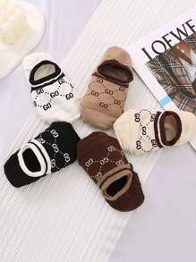 5 Pairs Women's Stripe & Letter Printed French Style Luxury Casual Boat Socks