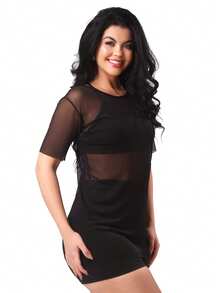 Work Fitness Women's Tank Top, Low Cut, Mesh, Gym Blouse - màu đen - Xem 2