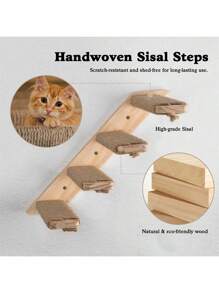 1pc Wall-Mounted Cat Climbing Ladder, 4-Tier Solid Wood Cat Furniture, Sturdy & Durable Pine Wood, For Playing, Climbing & Scratching, Comes With Tools For Easy Assembly, Max Load 12kg (26lb)