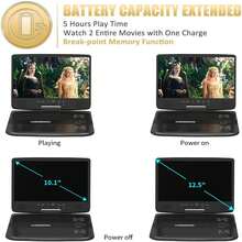 GINOST 12" Portable DVD Player, Premium 10.1" HD Swivel Screen DVD Player For Kids, Built In 5 Hours Rechargeable Battery Car DVD Player Support CD/USB/SD Card/Sync TV - màu đen - Xem 2