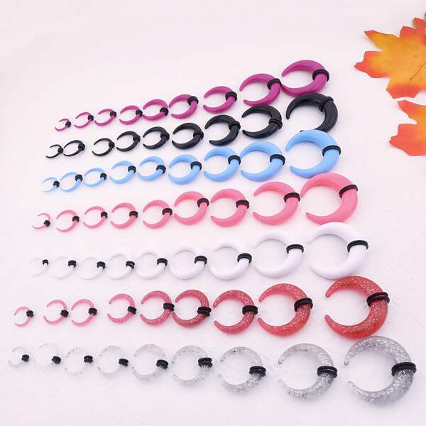 9 Pcs Punk Acrylic Colorful Glitter Horn-Shaped U Plug Taper Ear Stretcher Piercing Tool Kit, Unisex Body Jewelry For Fashion Festival Party