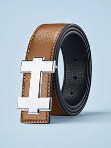 Fashion Casual Belt With Silver Smooth H-Buckle, Designer Luxury High-Quality, Unisex Fit, Perfect For Jeans Workwear