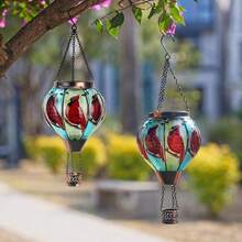Starsoul Hot Balloon Solar Lantern With Flower Projection Metal Outdoor Waterproof Hot Balloon Solar Lights Hanging Lantern For Garden Yard Patio Decor - Cardinal-c-2pc - View 9