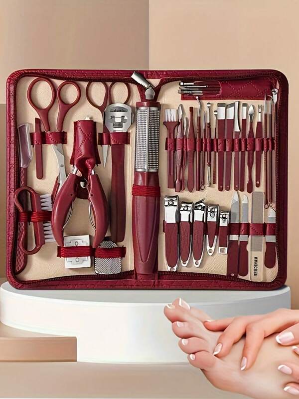 Set de 42 piezas de manicura de acero inoxidable con estuche con cremallera, cortaúñas, lima de uñas, tijeras para cejas, herramienta de cuidado de la belleza para hombres y mujeres
