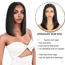 Bob Wig Human Hair Pre Plucked 13x4 Frontal Lace Wig 12inch Black Bob Wig For Women 180% Density Straight Short Bob Lace Front Wigs Human Hair With Baby Hair Daily Use Beach Hair Style