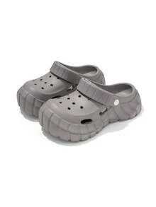 男士度假厚底镂空设计舒适透气一脚蹬凉鞋，纯色休闲家居鞋，沙滩户外拖鞋，防滑EVA，适合春夏季