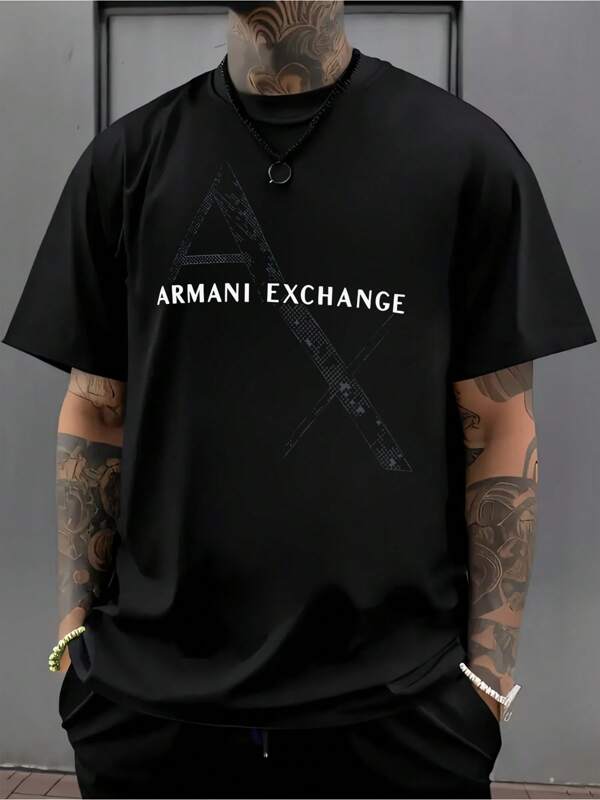 T-shirt con logo Men's Exchange, t-shirt girocollo da uomo, 220 g/m², estiva, in puro cotone, manica corta (1 pezzo)