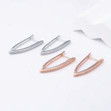 1 对时尚简约 925 纯银方晶锆石几何三角形吊坠耳环，适合女士，适合派对、度假、婚礼 - 玫瑰金 - 查看 3