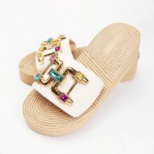 Women's Low Heel Wedge Sandals, WhiteStrap Slide Sandals With Open Toe, VersatileFor Outdoor, Beach, Travel And Casual WearAny Season