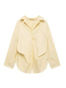 DEEKA Nouvelle chemise en soie ample et décontractée à manches longues pour femmes au printemps et en automne, grande taille, jaune beurre d'été
