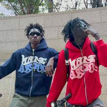 Retro Star And Letter Printed Zipper Hoodies 2025 Spring Autumn Harajuku Y2K Women And Men Fashion Hip Hop Long Sleeve Hooded  Letter  Star  Heart    Casual    Zipper    Night Out - 黑色 - 查看 3