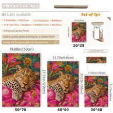 1pc, Canvas Hanging Picture, Framed, Vibrant Lion And Leopard Canvas Poster, Modern Art Wall Decor With Floral And Animal Patterns For Living Room, Bedroom, Bathroom, Home Office - Stylish Interior Home Decor, Room Decor