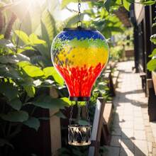 Starsoul Hot Balloon Solar Lantern With Flower Projection Metal Outdoor Waterproof Hot Balloon Solar Lights Hanging Lantern For Garden Yard Patio Decor - 紮染-F - 查看 5