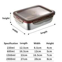 Set 304 Stainless Steel Lunch Box Microwave Heating Bento Box Fruit Food Sauce Fresh-Keeping Box Refrigerator Container Box - 600ML - 查看 6