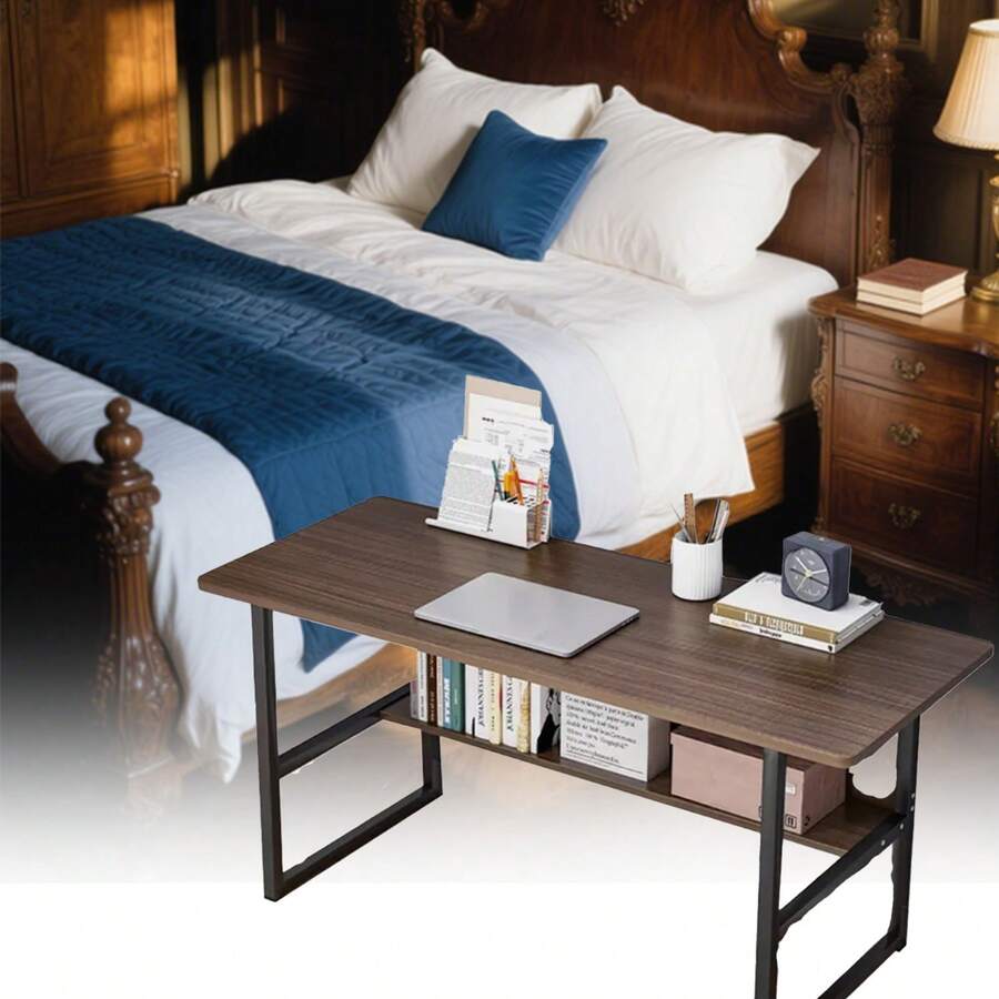 1pcs Compact Desk 80x40x70cm | Computer Table W/ Foot Rest | Home Office & Garden Use, Quick Assembly - Brown - View 1