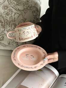 Taza de cerámica con diseño de cisne estilo Ins, taza y platillo para café/capuchino de alta estética