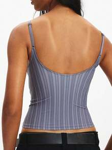 Women Y2k Lace Trim Cami Top Spaghetti Strap Sleeveless V Neck Camisole Crop Top Summer Slim Fit Backless Tank Tops Going Out Outfits Streetwear - 藍色 - 查看 2