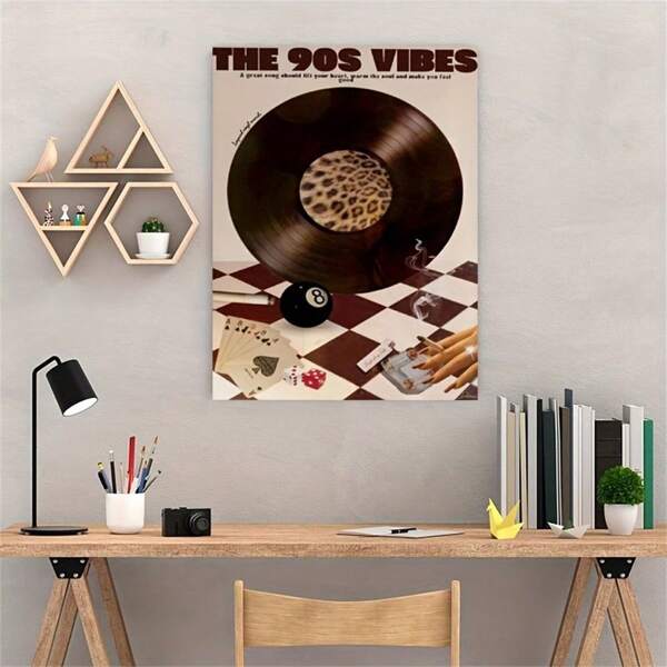 1pc Vintage 90s Atmosphere Canvas Print - Red Panther And Black Vinyl Record Design HD Animal Inspired Artwork Posters High Quality Picture Aesthetic Wall Arts, Modern Popular Decorative Styles, Retro Canvas Art, Creative Posters For Living Room And Bedroom Decoration