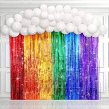 64pcs Rainbow Party Balloon Wreath, Rainbow Cloud Backdrop, Birthday Photo Booth Props, Arch, Tassel Curtain, For Boys, Girls, Kids Birthday, Wedding, Baby Shower, Nursery Decoration