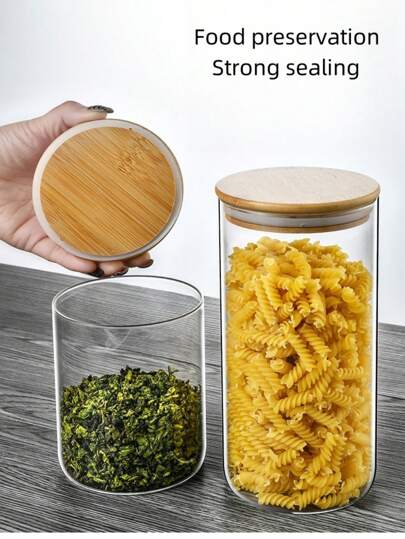 Luftdichter Behälter, Lagerungsglas aus Borosilikat mit Dichtung, gerader Teebehälter, luftdichter Behälter für trockene Lebensmittel, Nüsse, Snacks, Bambusdeckel, Aufbewahrungsutensilie für den Haushalt