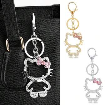  Sanrio Hello Kitty Backpack Pendant Keychain Hollow Design Rhinestones KT Cat Keychain Girl Jewelry Accessories Birthday Gifts