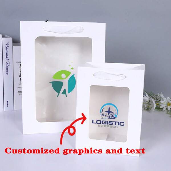 1 pieza Bolsa de regalo con ventana transparente y asa de cartón blanco, bolsa de regalo con rosas, bolsa de regalo de alta calidad