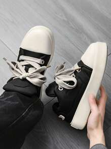 Tênis masculino vintage preto, sola grossa, versátil, moderno, esportivo, calçado para skate casual, masculino, calçado para jovens