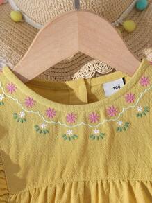 Blusa delgada de manga larga con bordado de flores para niña, para otoño