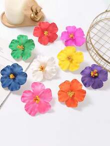 8 件/3 件套夏威夷花发夹，3.5 英寸人造花发夹，波西米亚风格芙蓉花发夹，适合度假、海滩、派对、夏季女孩热带花发饰、节日礼物，扁平爪夹 - 彩色 - 查看 2