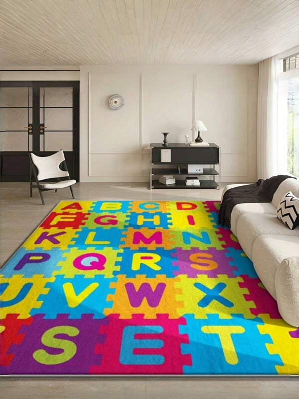 Velvet Washable Area Mat, Upgrade 1100g/M² - Colorful Alphabet & Number Design, Soft & Thick Polyester Floor Mat For Living Room, Bedroom, Office, And Entryway Decor, Machine Washable, Rectangular Shape, Office Decor | Playful Design | Durable Floor Covering, Area Mat