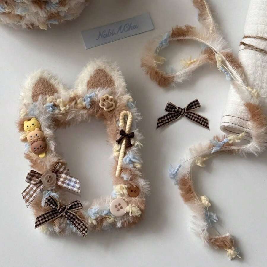 1 件名人照片存储卡夹，DIY 成品动漫明信片照片卡袋，可用作包包挂饰，毛绒猫耳卡通手工装饰，KPOP