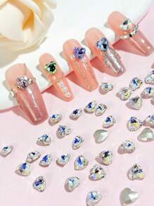 15-30 piezas Decoraciones para uñas con forma de corazón de vidrio transparente y brillante, clavos asimétricos holográficos AB, adornos de uñas lindos para manicura de verano DIY, populares en Japón y Corea