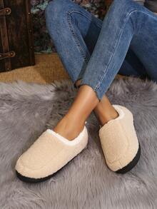 Dép lông cừu mềm mại ấm áp dễ thương cho nữ, giày lười đi trong nhà chống trượt êm ái, mũi kín, mùa đông, dép bông mềm mại - Màu be - Xem 3