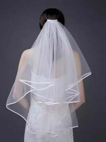 1 Stück Brautschleier mit Satin-Saum und Kamm, geeignet für Hochzeit, Hochzeitskleid Zubehör, Fotografie Requisite