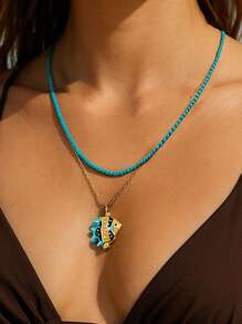 Collar con colgante de criatura marina tipo lenguado de moda para mujeres, accesorio de joyas y ropa para fiestas de playa, vacaciones y uso diario, también collar con colgante de pez dorado elegante para mujeres