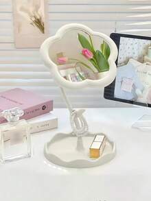 Specchio da trucco a fiori stile Ins, specchio da tavolo cuoriforme per donna, specchio da toeletta con funzione di ritocco. Specchio da tavolo a fiori stile Ins, specchio da comodino creativo da camera da letto, specchio da trucco da tavolo molto attraente. Ritorno a scuola