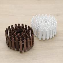 1pc Mini Wooden Fence Set, In Coffee And White Color Options - , Smooth Edged Decor For Fairy Gardens And Miniature Scenes, 36.6 Inches * 1.96 Inches, With Metal Wire Details, Outdoor Fence Decoration