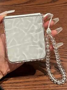 Llavero, Cordón para el cuello Funda de teléfono transparente con efecto de ondas de agua estilo coreano compatible con Samsung Galaxy Z Flip 5, Z Flip6, ZFlip 4, ZFlip 3 5G, Pulsera de cuentas, Cubierta trasera resistente a golpes