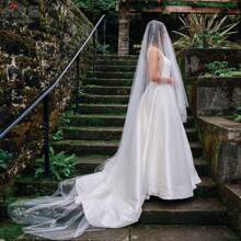 1 Stück Brautschleier mit Satin-Saum und Kamm, geeignet für Hochzeit, Hochzeitskleid Zubehör, Fotografie Requisite