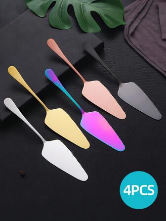 4pcs Cake Spatula Set, Stainless Steel Cake Cutters, Pie & Pastry Offsets, Wedding Cake Cutting Tools, Easy Clean - Dishwasher Friendly | Stainless Steel - Direct Food Contact | Reusable | Multi-Purpose - Suitable For Cutting Pizza, Steak, Pie, Desserts, Brownies And Cakes, Elegant Gift, Available In Gold And Silver Colors