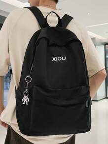 Casual Water-Resistant Letter Print Nylon Large Capacity Multi-Pocket Backpack, Unisex College Style Laptop Bag With Pendant, Suitable For School, Classes, Shopping, Travel