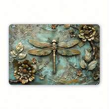 复古蜻蜓金属墙饰 - 3D 压花铁艺标志，花卉图案，蓝绿色背景，室内外装饰品，适用于家庭、咖啡厅、酒吧、图书馆、车库 - 12x8 英寸 - 彩色 - 查看 8