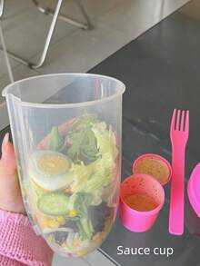 1pc Salad Cup With Lid & Fork, Fresh Salad Dressing Cup, Lunch Box, Fitness Food Seasoning Cup, Salad Bowl, Salad Shaker Cup, Plastic Healthy Salad Container With Fork, Salad Sauce Rack, Picnic Lunch Breakfast Salad Cup, Kitchen Supplies, Kitchen Gadgets, Kitchen Accessories, Back To School Essentials, Suitable For Portable Breakfast Vegetables And Fruits, 1000ml/33.8oz - Multicolor - View 3
